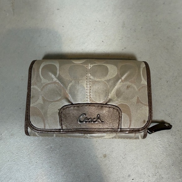 Coach Handbags - Coach Signature Jacquard Bifold Wallet Metallic Bronze Canvas Small Monogram